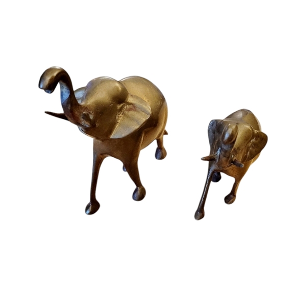 Vintage Brass Elephants Mother and Baby - Picture 2 of 6